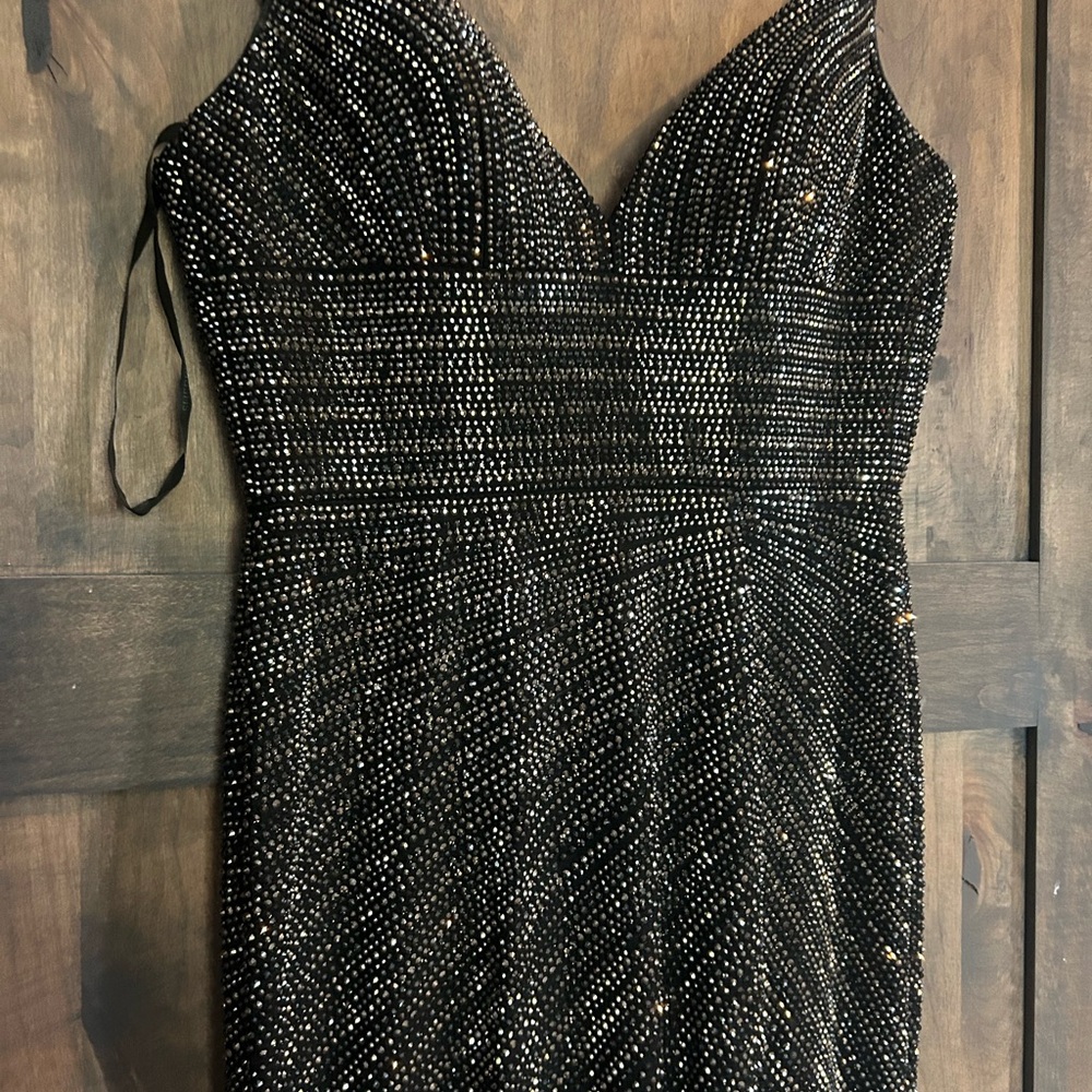 Sherri Hill Black Strapless Beaded Dress